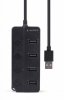 HUB 4-portowy USB 2.0 z przełącznikami, czarny